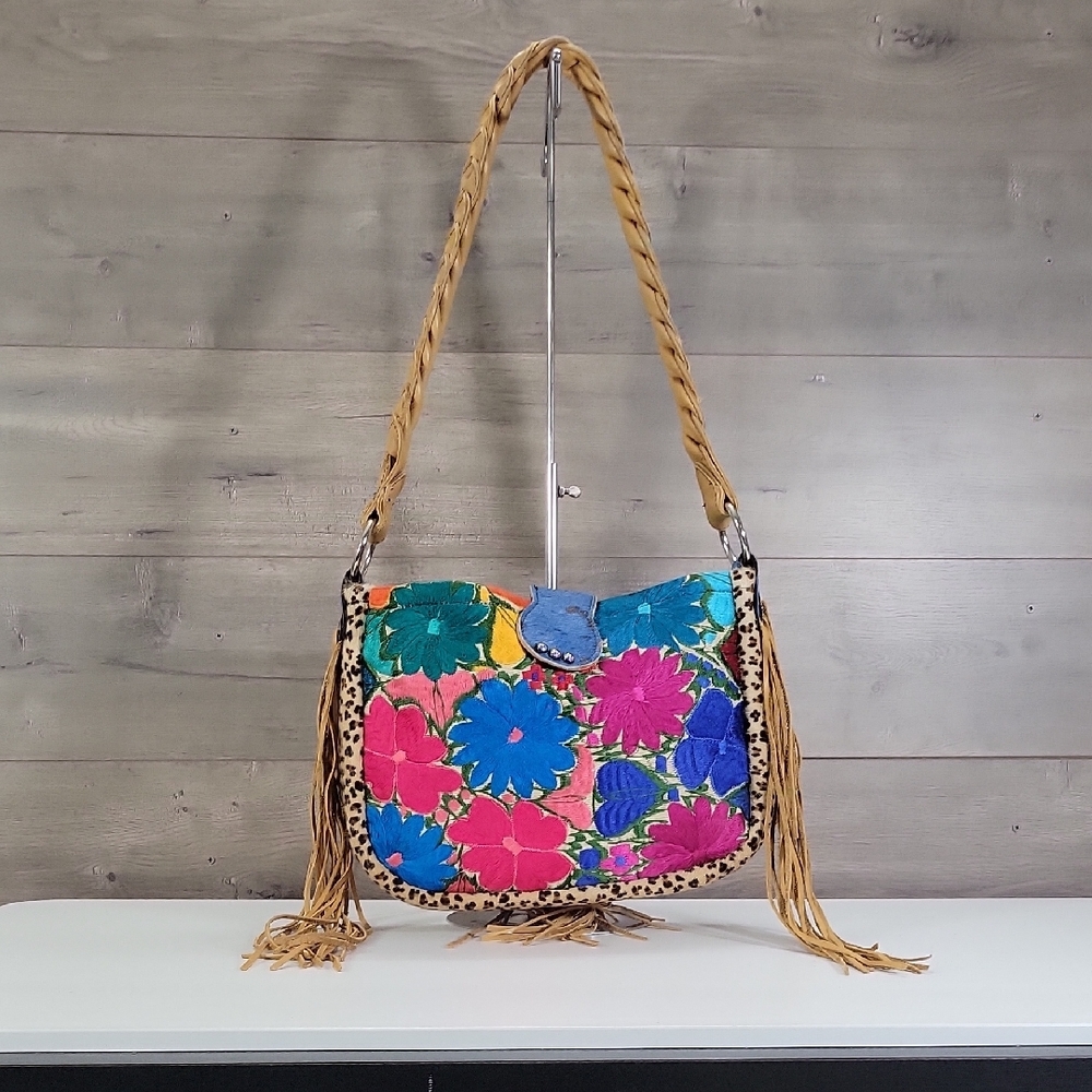 The Rowdy Rose Floral Embroidered Multicolor Leather Shoulder Bag